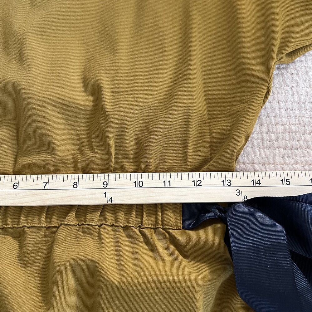 Zara Trafaluc‎ Mini Dress Womens XS Tan Yellow Short Sleeve Bow Tie Fit Flare - Picture 12 of 15